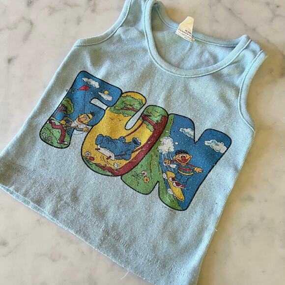 Vintage 80s Toddler's Sesame Street FUN Ribbed Light Blue Tank Top - Picture 5 of 9